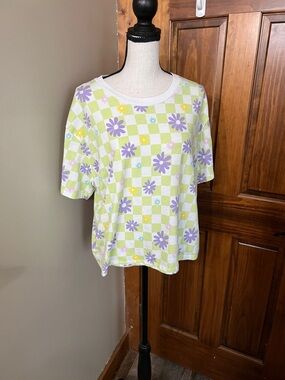 Rebellious One Pastel Checkerboard crop Tee in Lavender and Lime